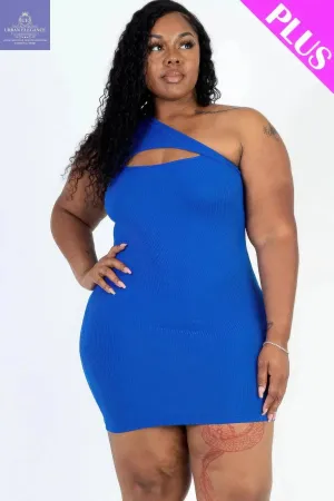 Royal One Shoulder Plus Size Bodycon Dress