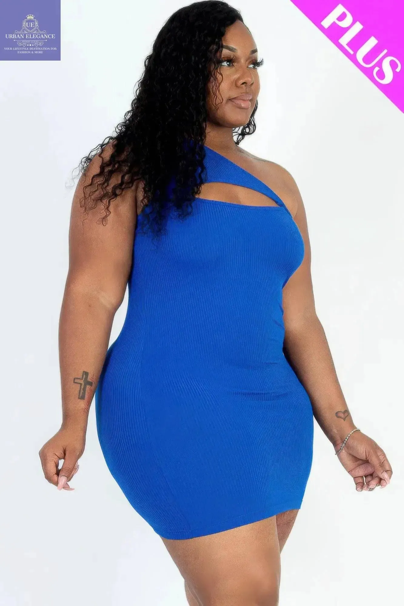 Royal One Shoulder Plus Size Bodycon Dress