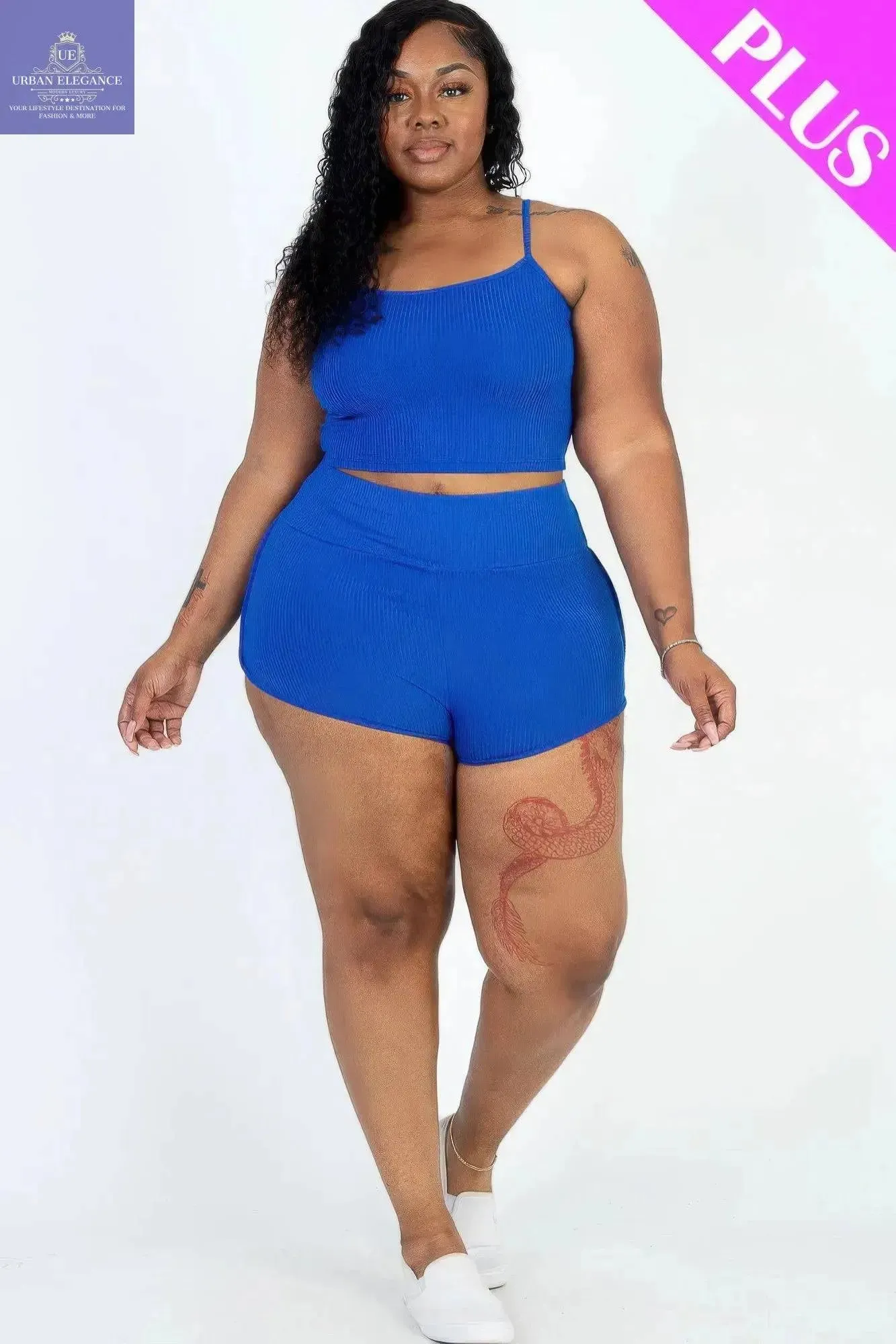 Royal Ribbed Plus Size Cami & Shorts Set