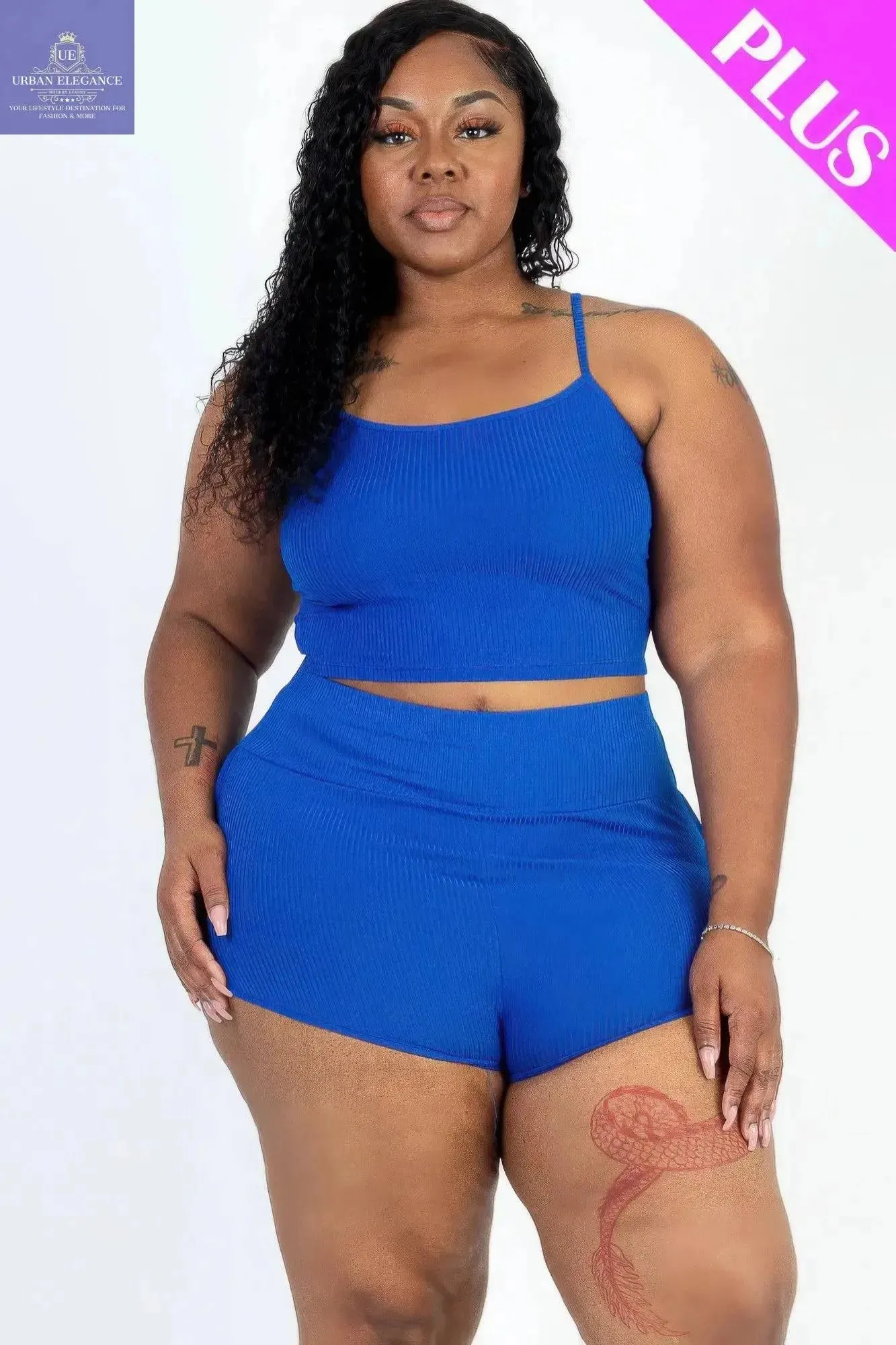 Royal Ribbed Plus Size Cami & Shorts Set