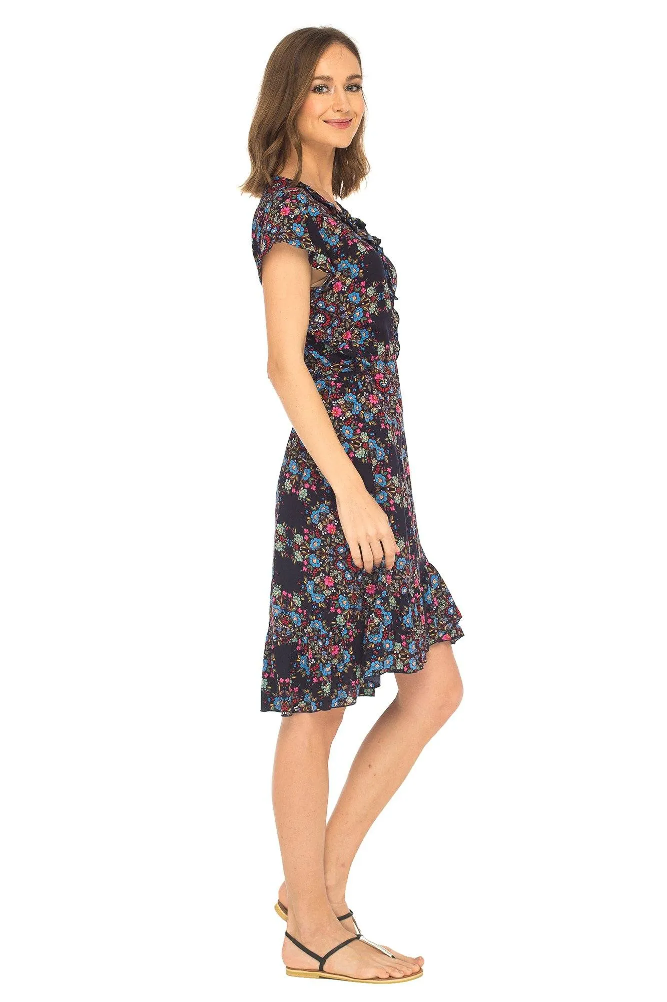 Short Floral Summer Wrap Dress