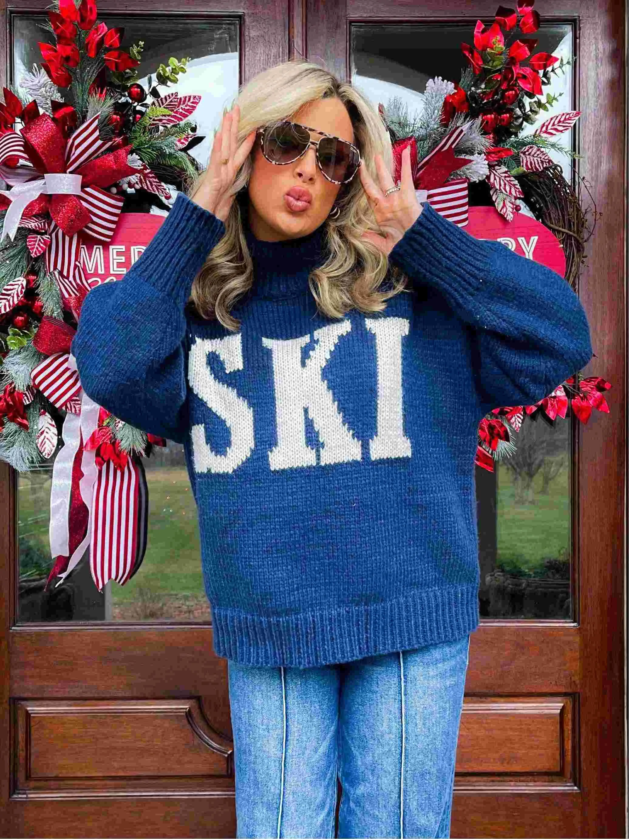 Ski Trip Oversized Sweater-Navy