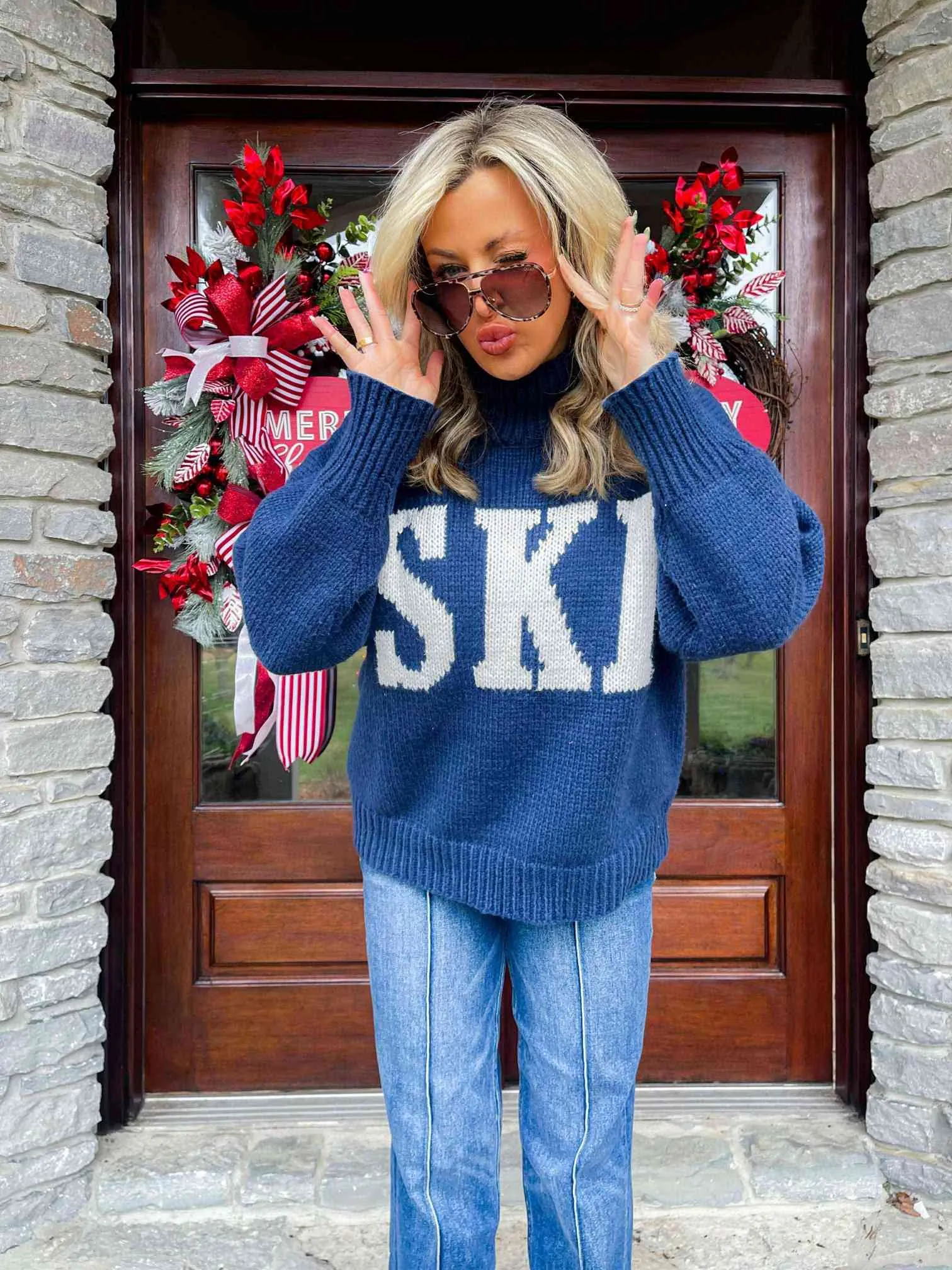 Ski Trip Oversized Sweater-Navy