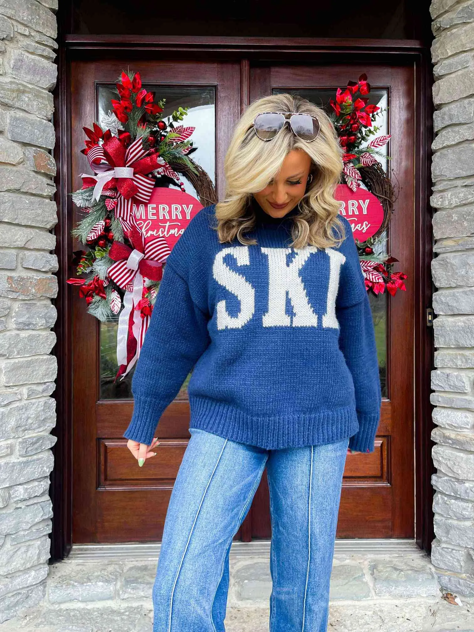 Ski Trip Oversized Sweater-Navy