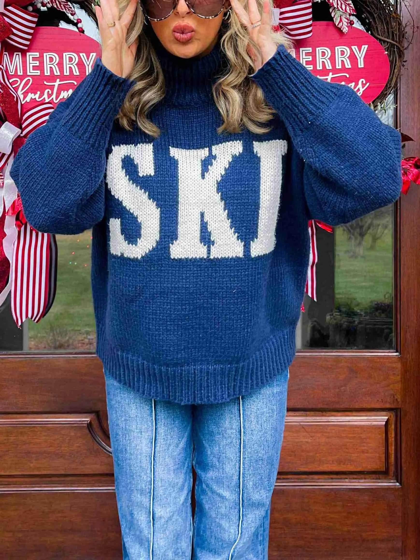 Ski Trip Oversized Sweater-Navy