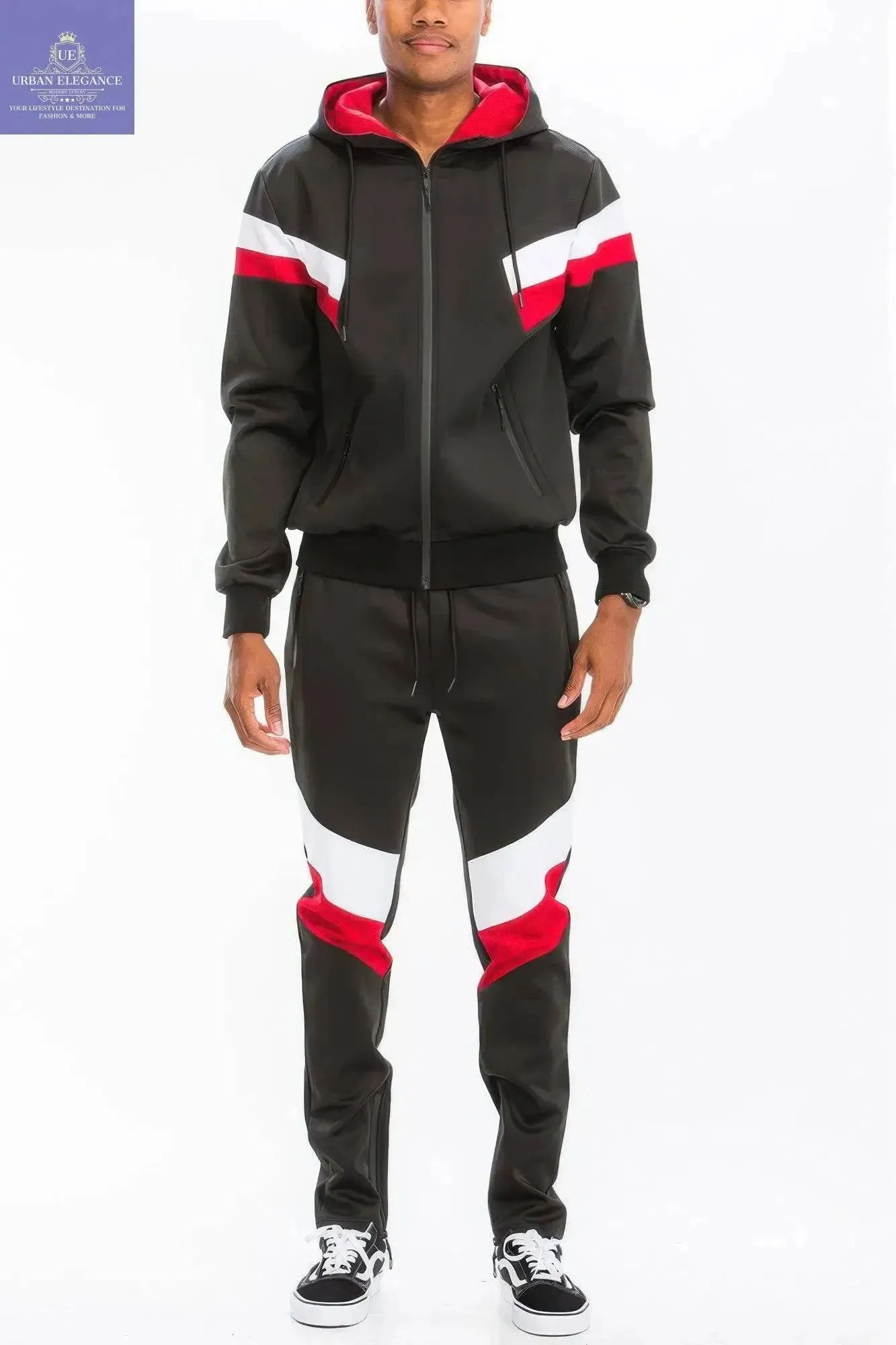 Sporty Chevron Stripe Zip-Up Tracksuit