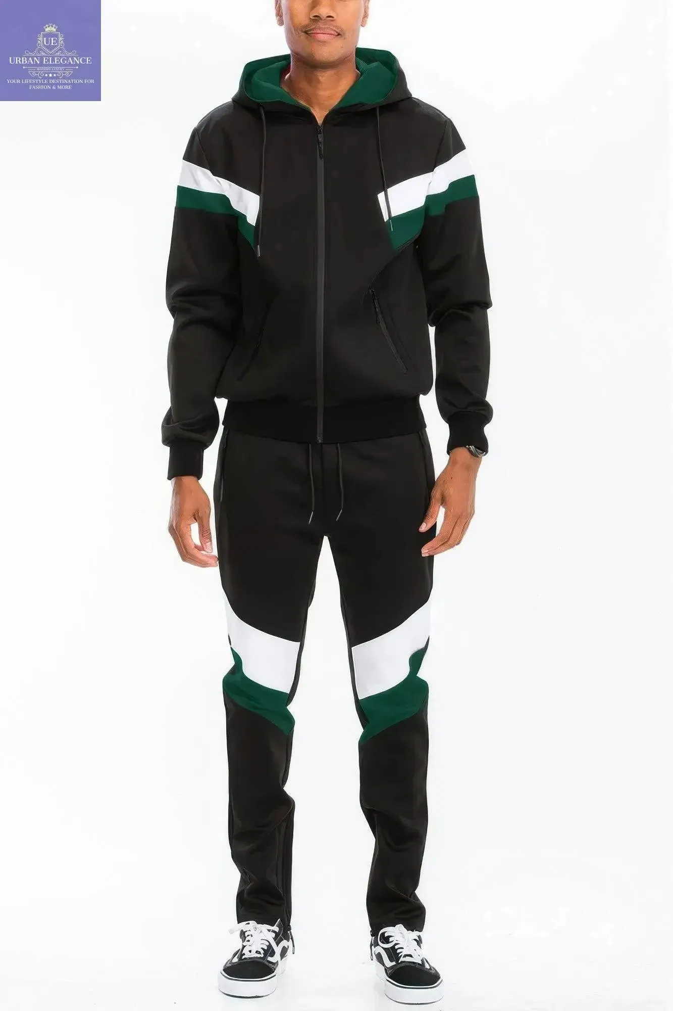 Sporty Chevron Stripe Zip-Up Tracksuit