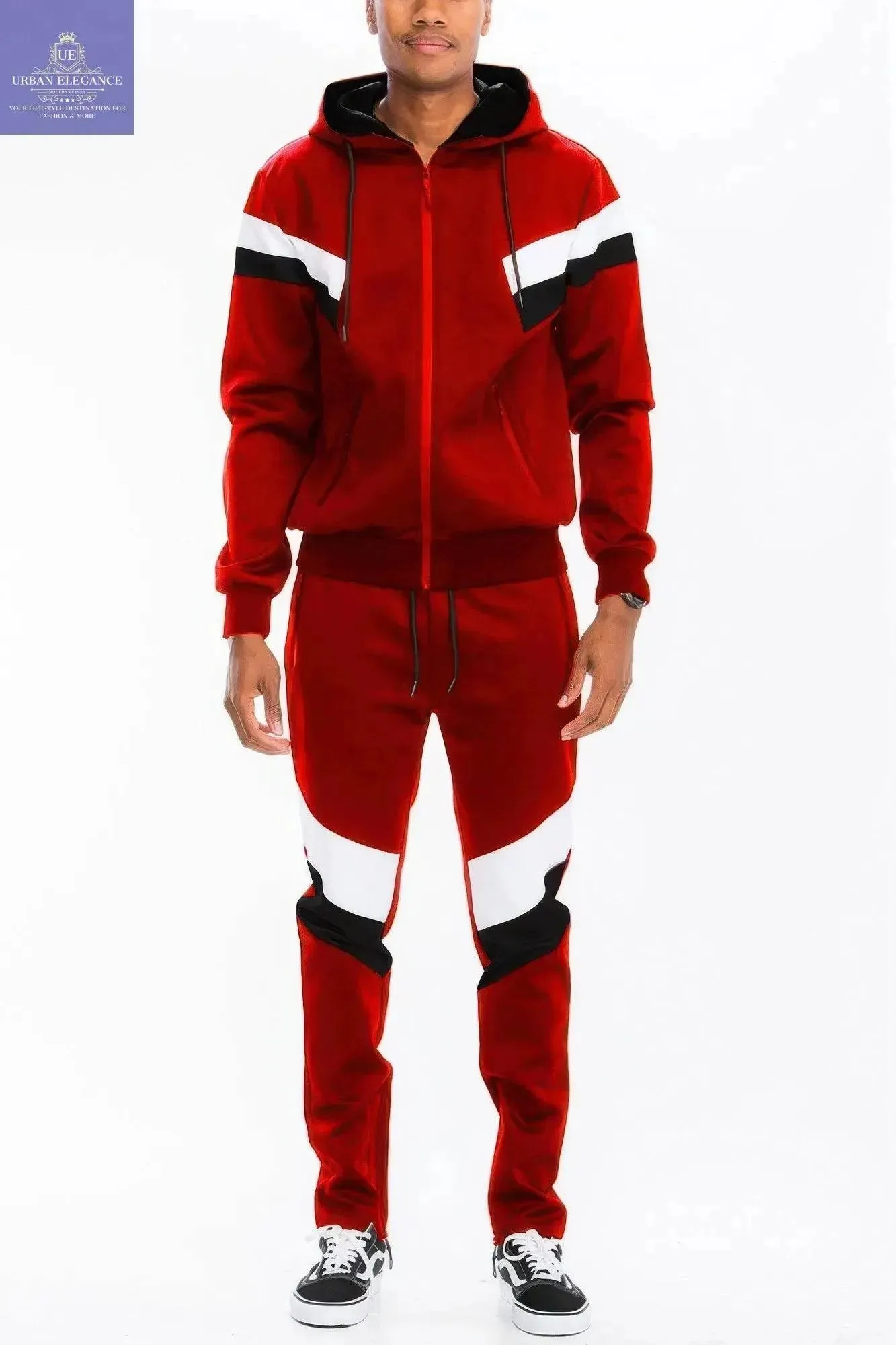 Sporty Chevron Stripe Zip-Up Tracksuit