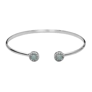 Sterling Silver Milky Aquamarine & White Topaz Halo Cuff Bracelet by Samuel B.