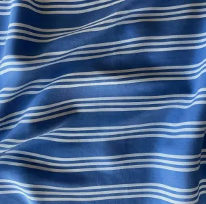 Striped Yale Blue & White Silk Crepe de Chine (Made in Italy)