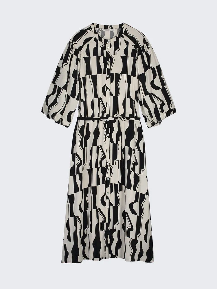 Summum Printed Two Tone Dress Black & White