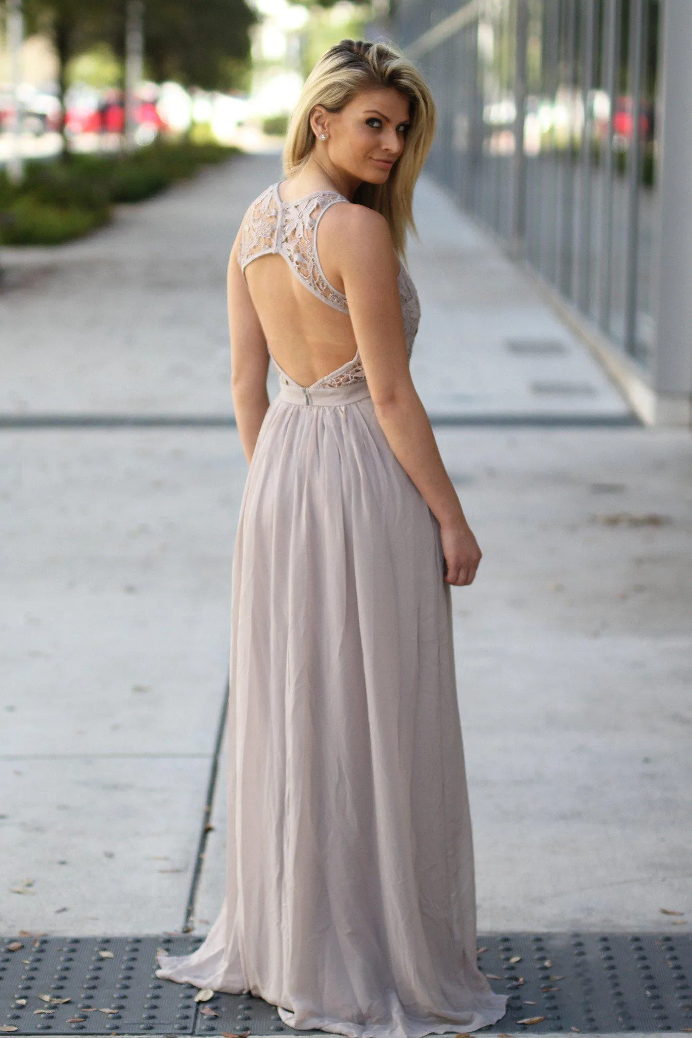 Taupe Crochet Maxi Dress