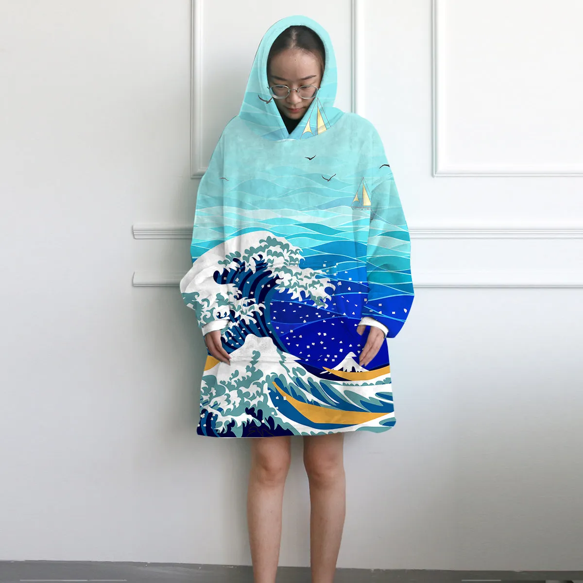 The Great Wave Wearable Blanket Hoodie