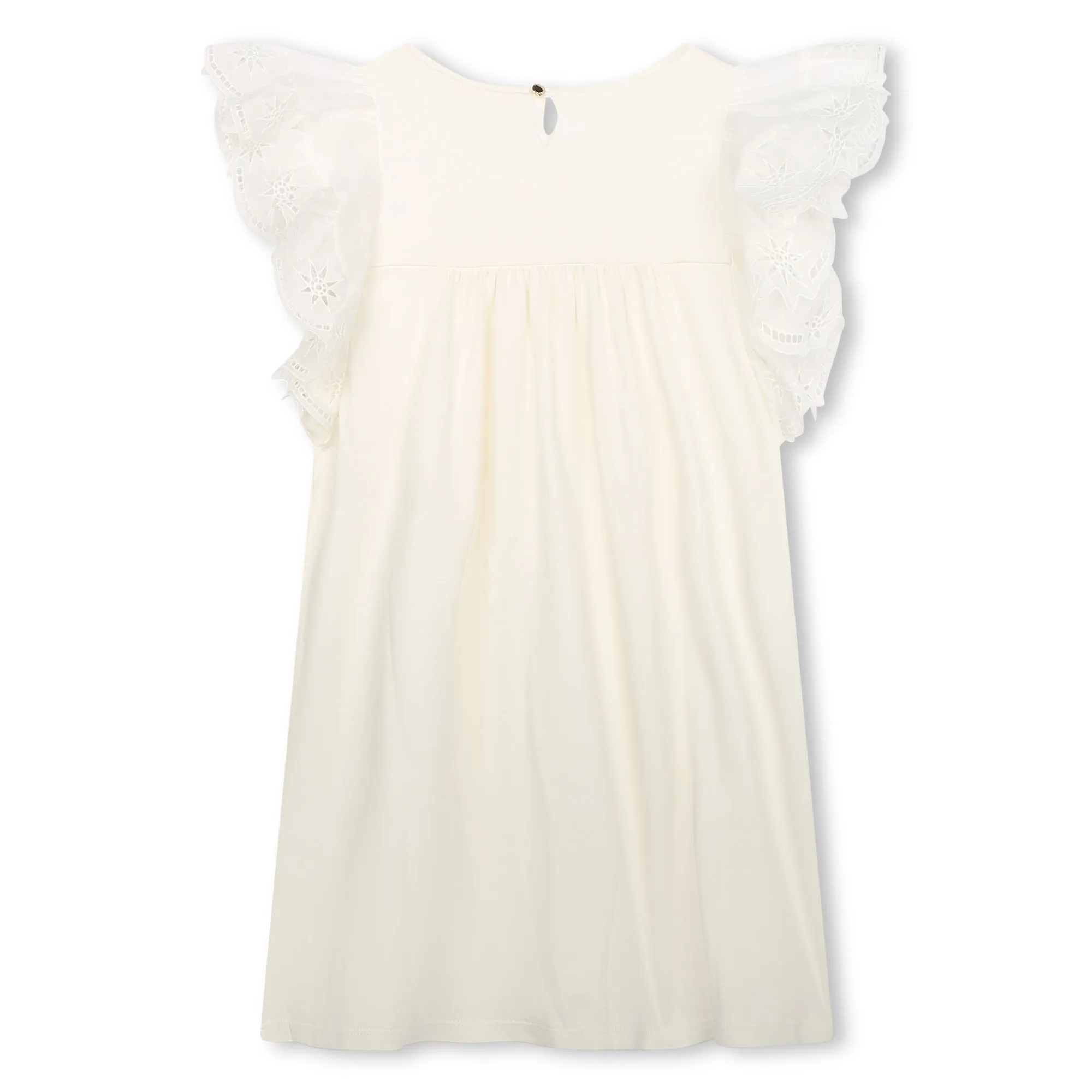 White Eyelet Trim Short Sleeved Dress