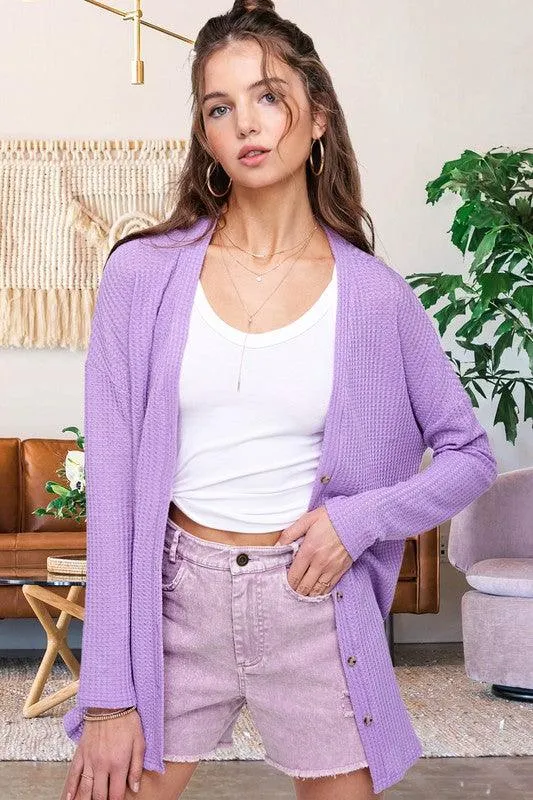 Womens Long Greta Waffle Cardigan