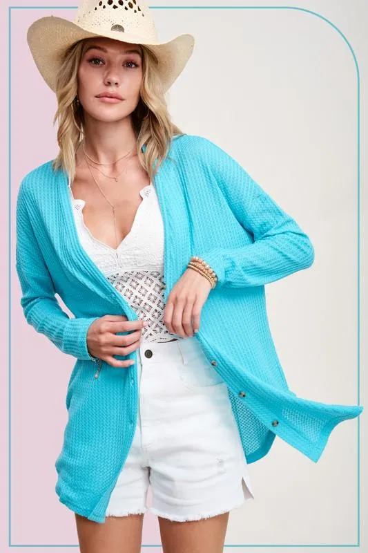 Womens Long Greta Waffle Cardigan