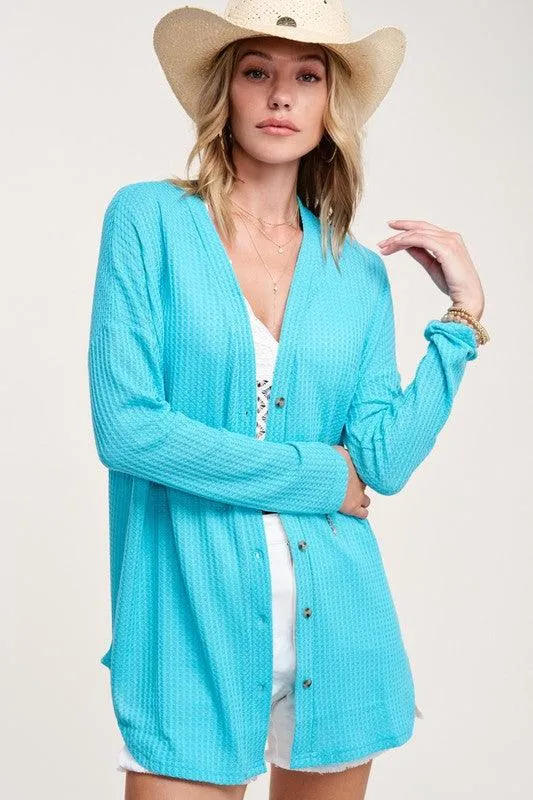 Womens Long Greta Waffle Cardigan