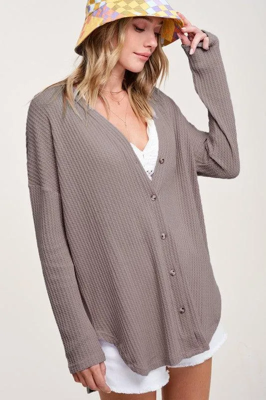 Womens Long Greta Waffle Cardigan