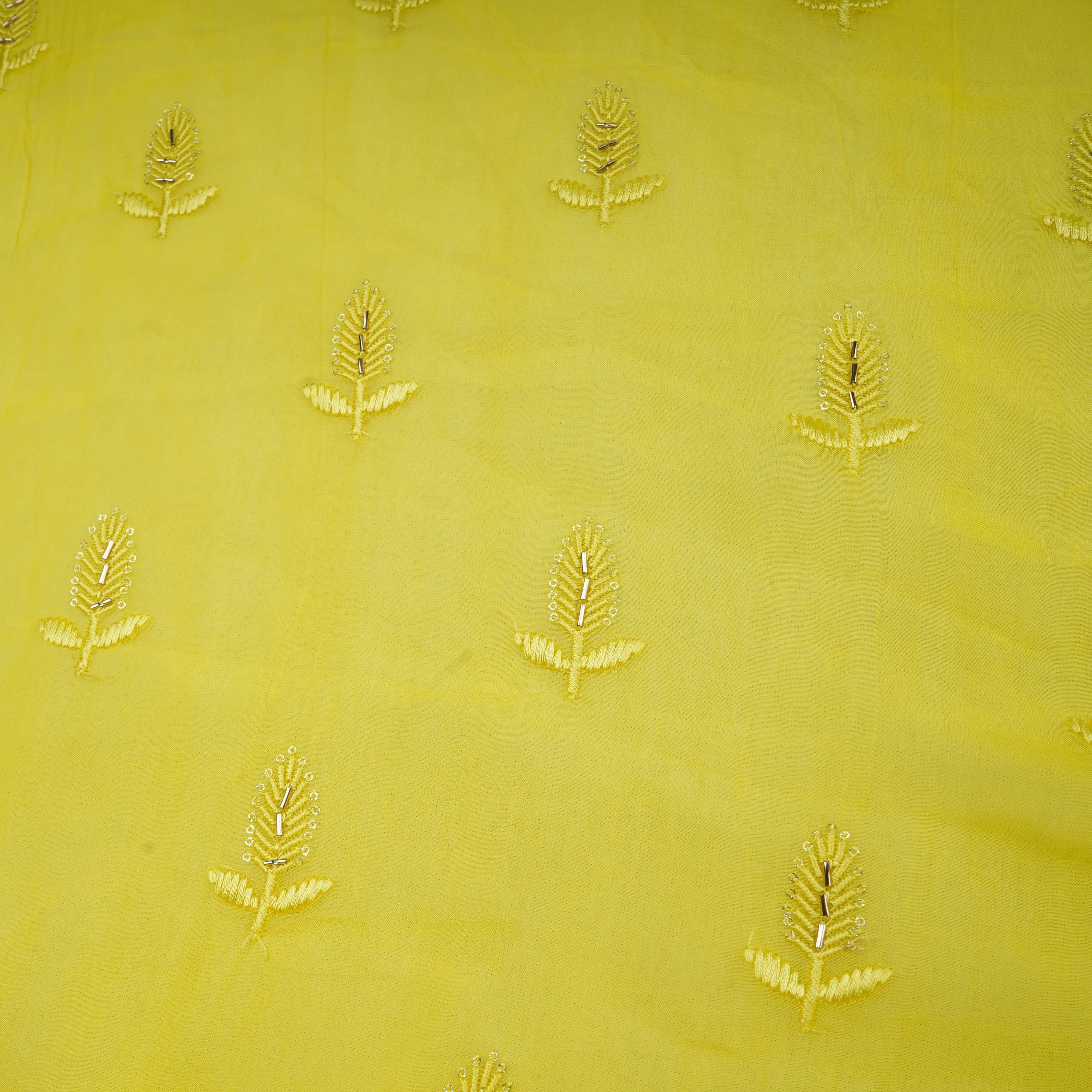 Yellow Cutdana Thread Embroidery Organza Fabric 20786