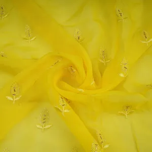 Yellow Cutdana Thread Embroidery Organza Fabric 20786