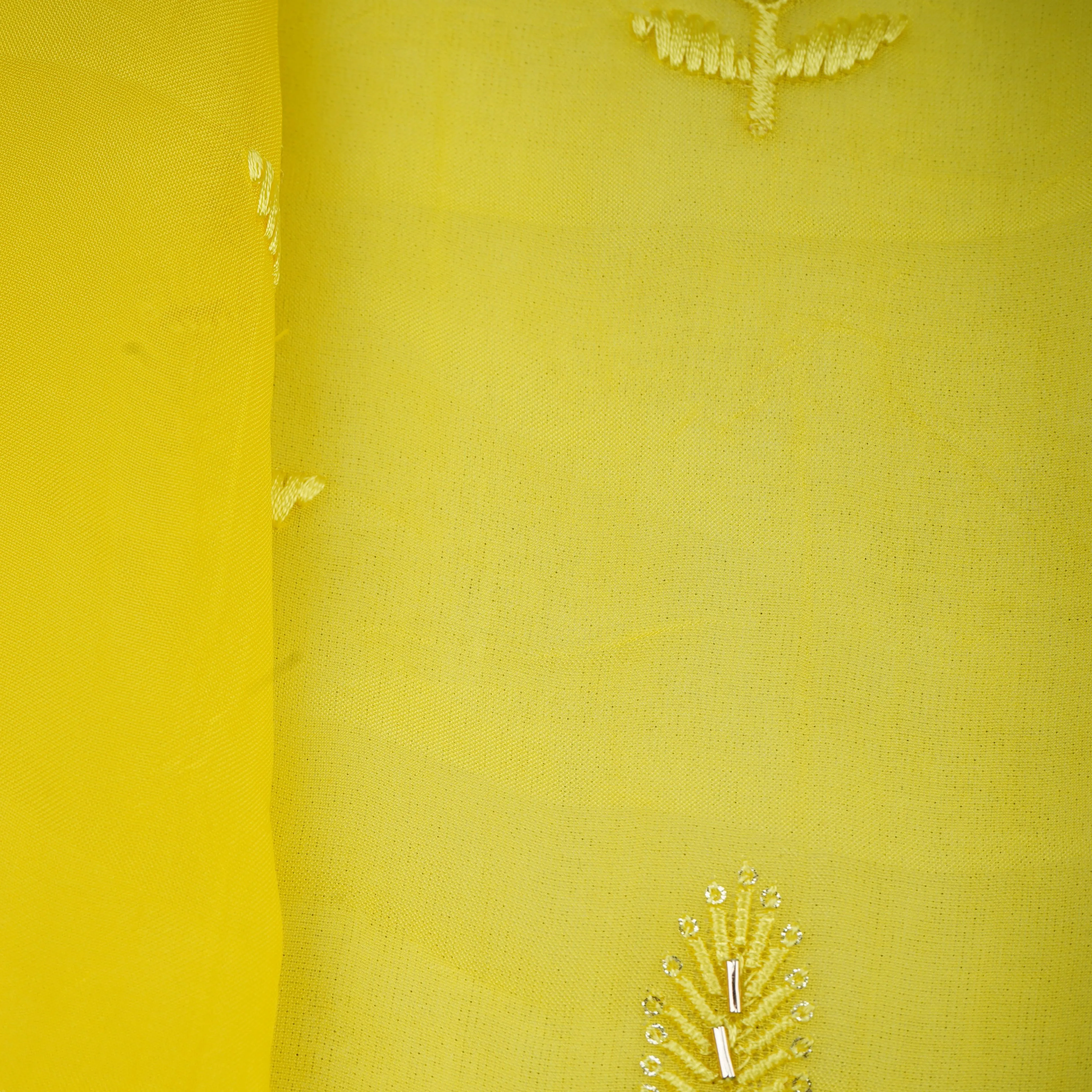 Yellow Cutdana Thread Embroidery Organza Fabric 20786